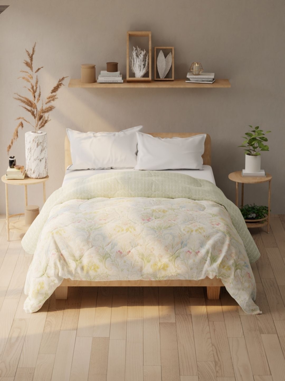 

KOPA Yellow & Blue Floral Microfiber AC Room 120 GSM Double Bed Comforter