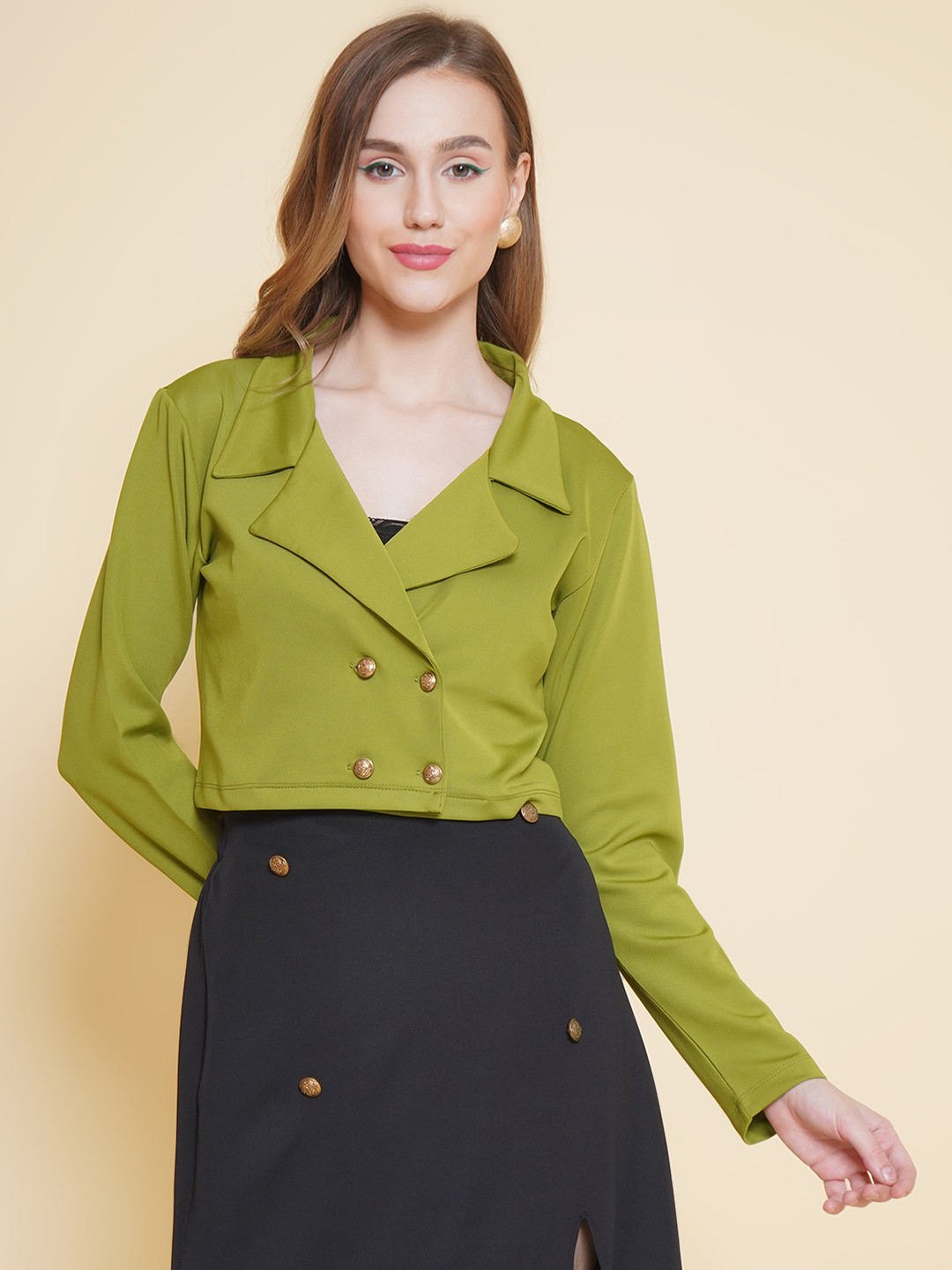 

KATLINE Double-Breasted Relaxed-Fit Casual Blazer, Green