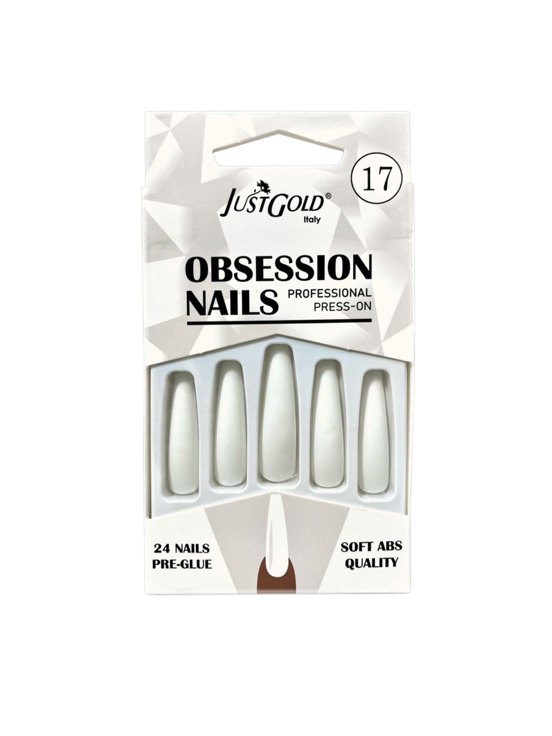 

JUSTGOLD Professional Obsession Set Of 24 Press On Pre Glued Waterproof Nails - Shade 17, White