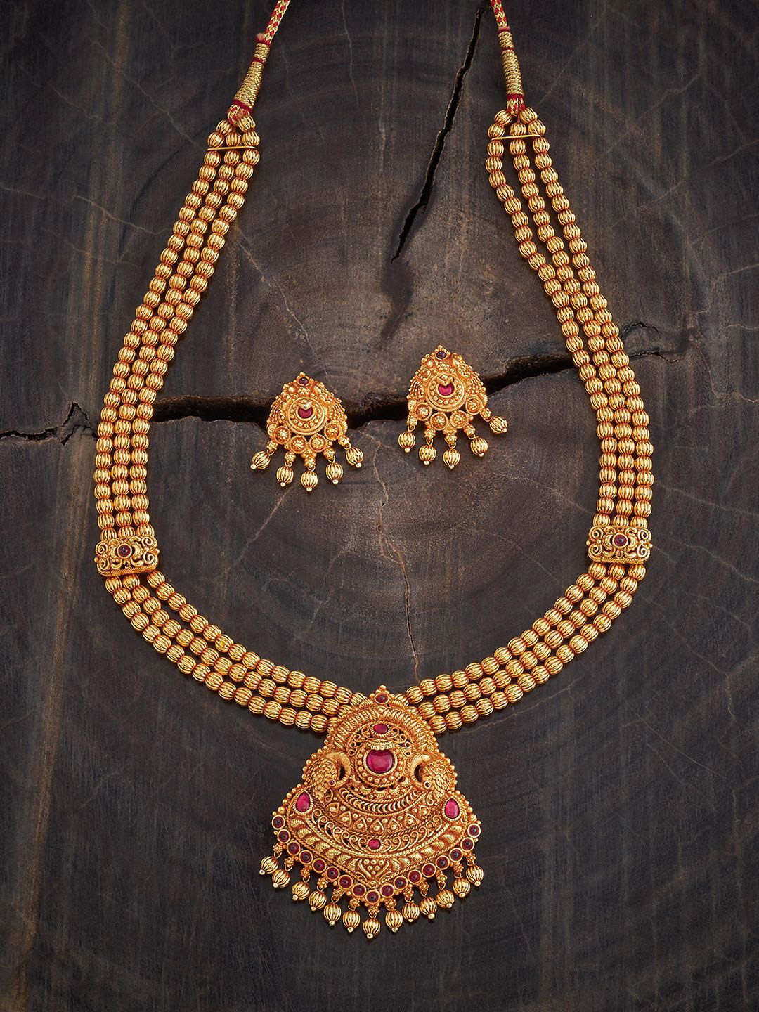 

Kushal's Fashion Jewellery Gold-Plated Stone Studded Antique Jewellery Set
