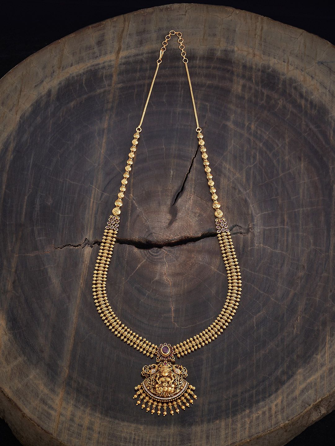 

Kushal's Fashion Jewellery Gold-Plated Stone Studded Temple Antique Necklace