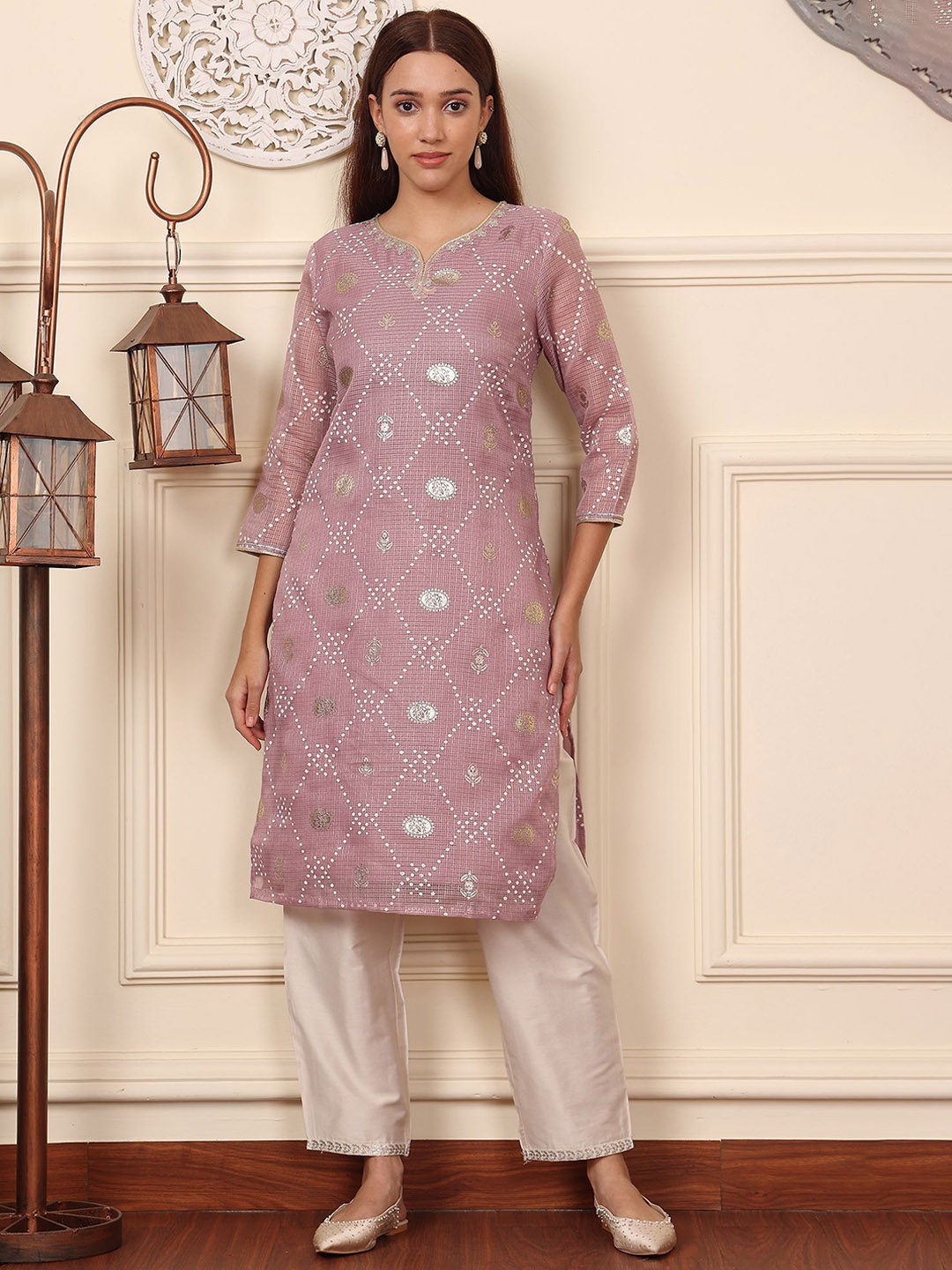 

W Women Printed Kurta, Purple