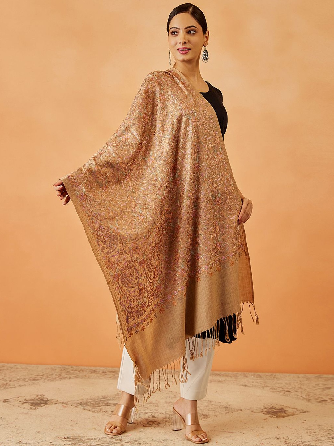 

Pashmoda Women Paisley Woven Design Shawl, Beige