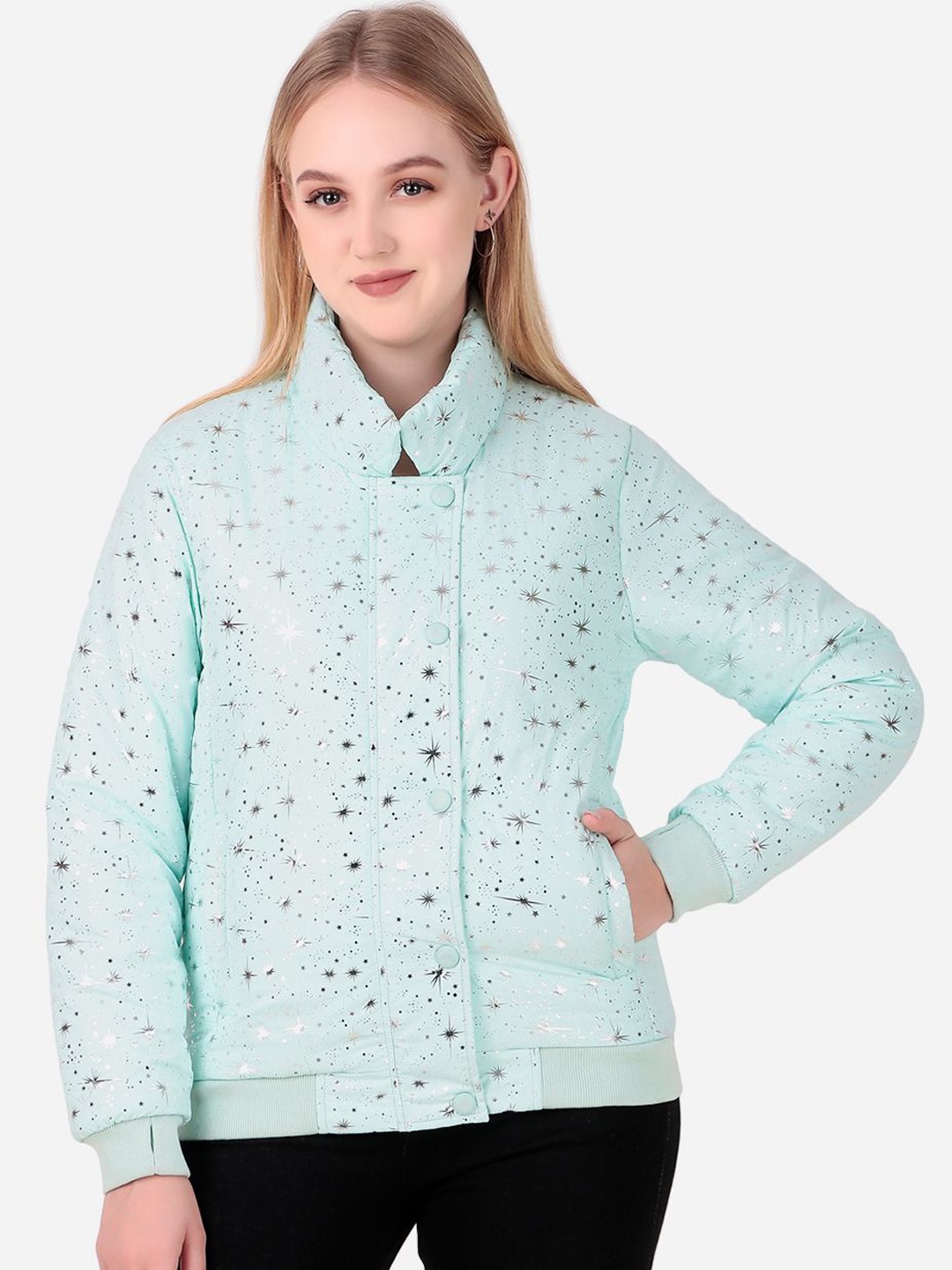 

WELL QUALITY Women Geometric Lightweight Puffer Jacket, Blue