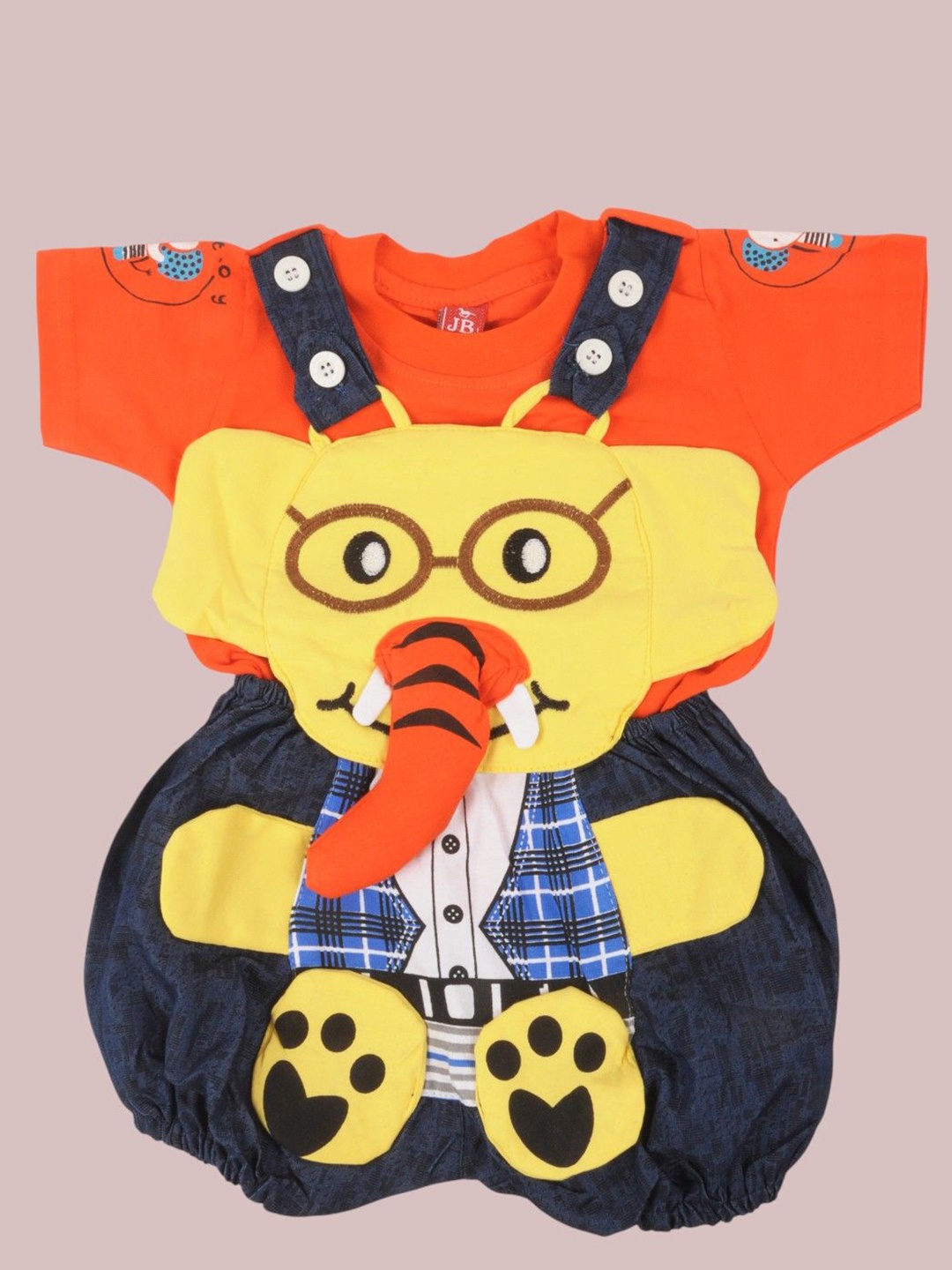 

Yellow Bee Infant Boys Printed Elephant Character Dungarees With Tshirt, Orange