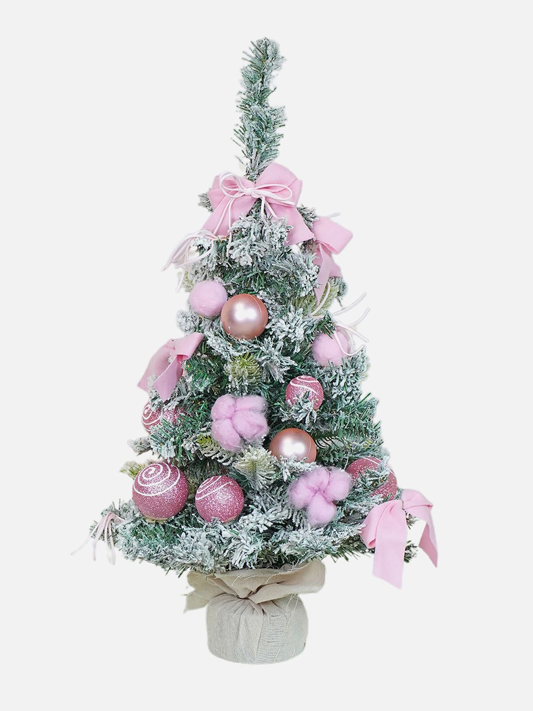 

Little Surprise Box LLP Green & Pink Swirl Frosty Bushy Christmas Tree filled with Balls