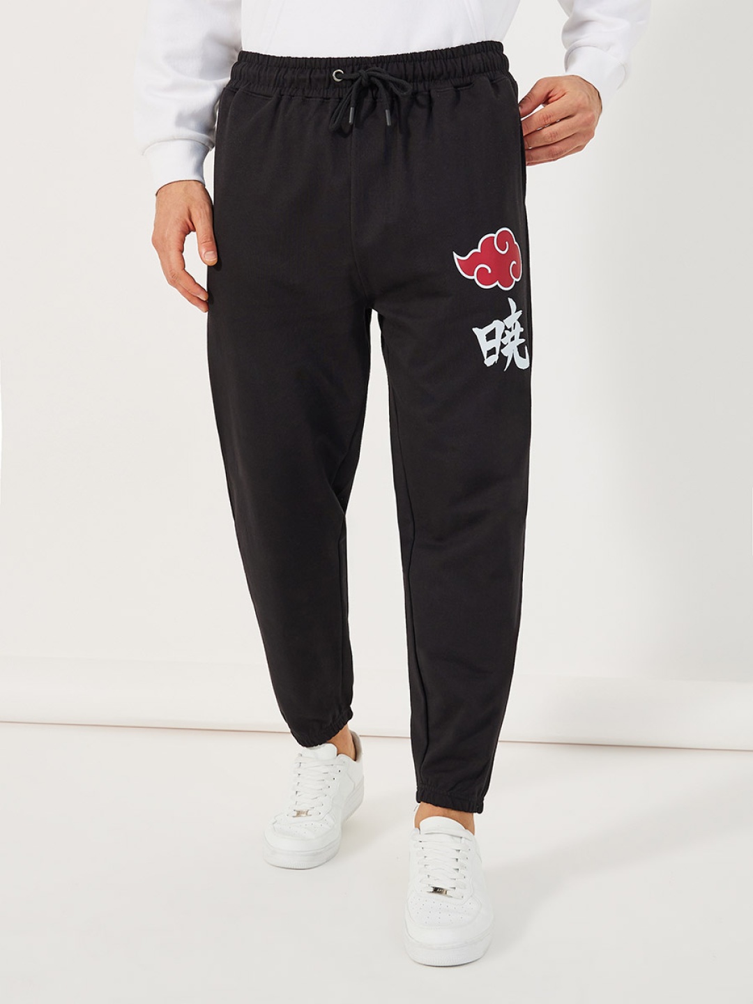 

Styli Men Naruto Shippuden Graphic Printed Pure Cotton Oversized Fit Joggers, Black