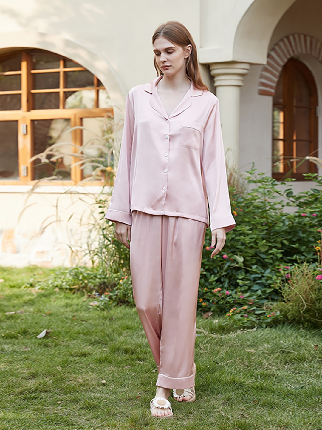 

JC Collection Women Lapel Collar Night suit, Pink