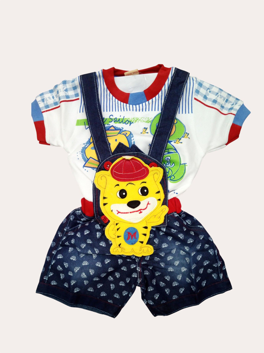 

Yellow Bee Infant Boys Tiger Printed Dungarees With Tshirt, Red