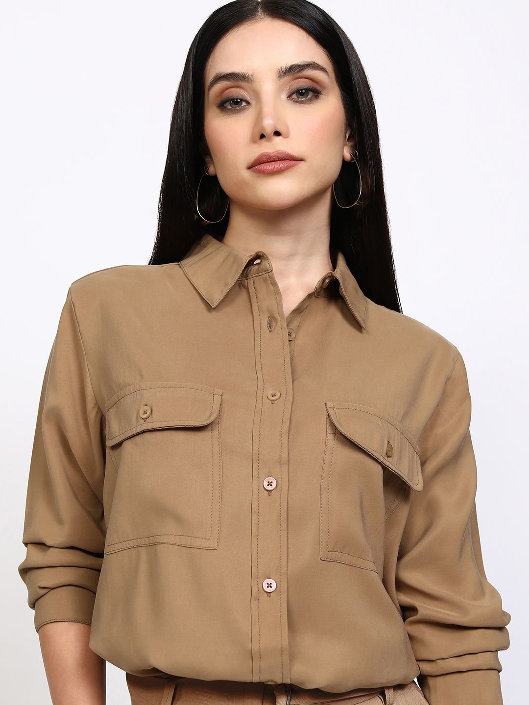 

CHIC BY TOKYO TALKIES Women Opaque Formal Shirt, Taupe