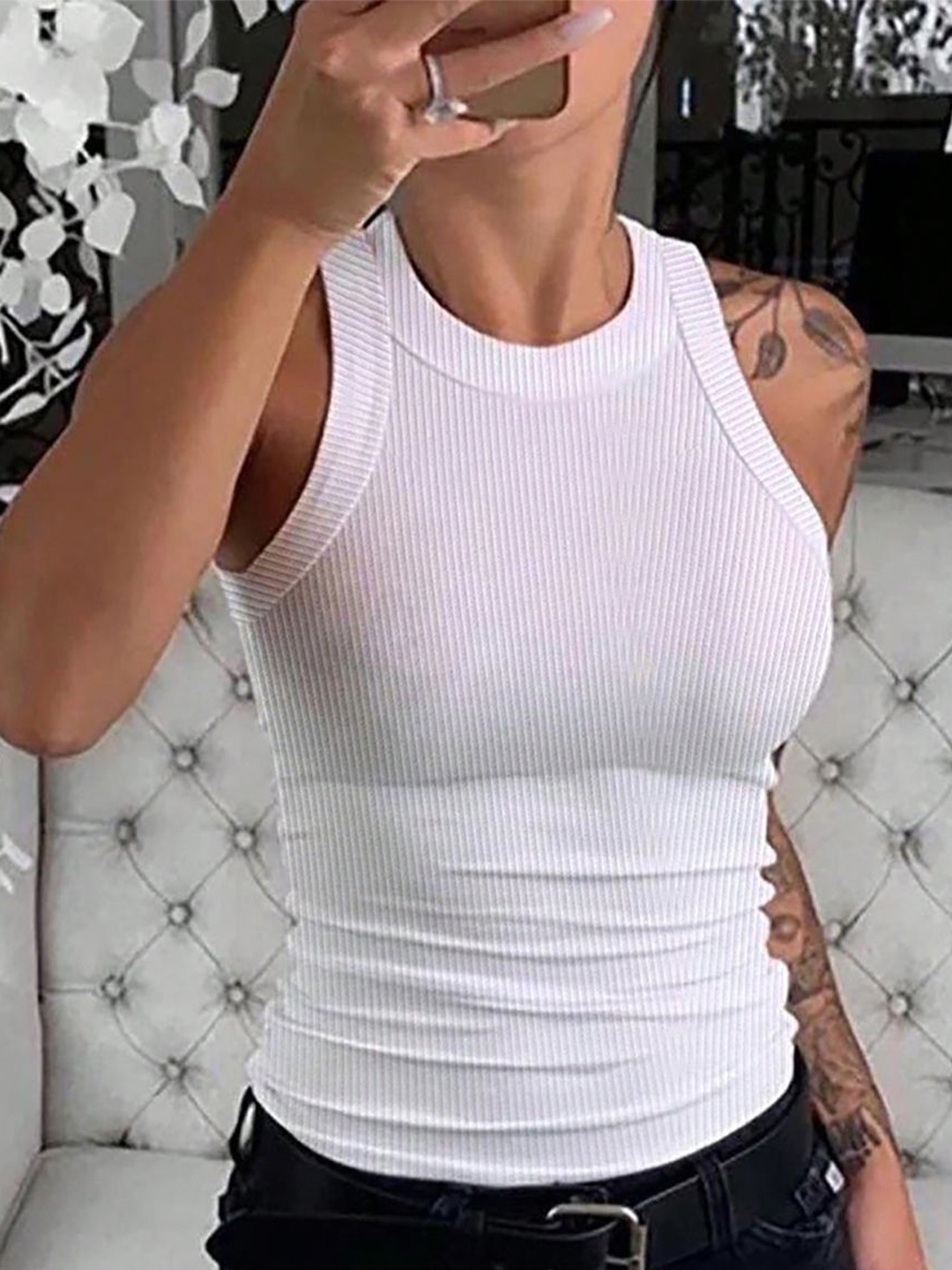 

StyleCast x Revolte Women Shoulder Straps Sleeveless Fitted Crop Top, White