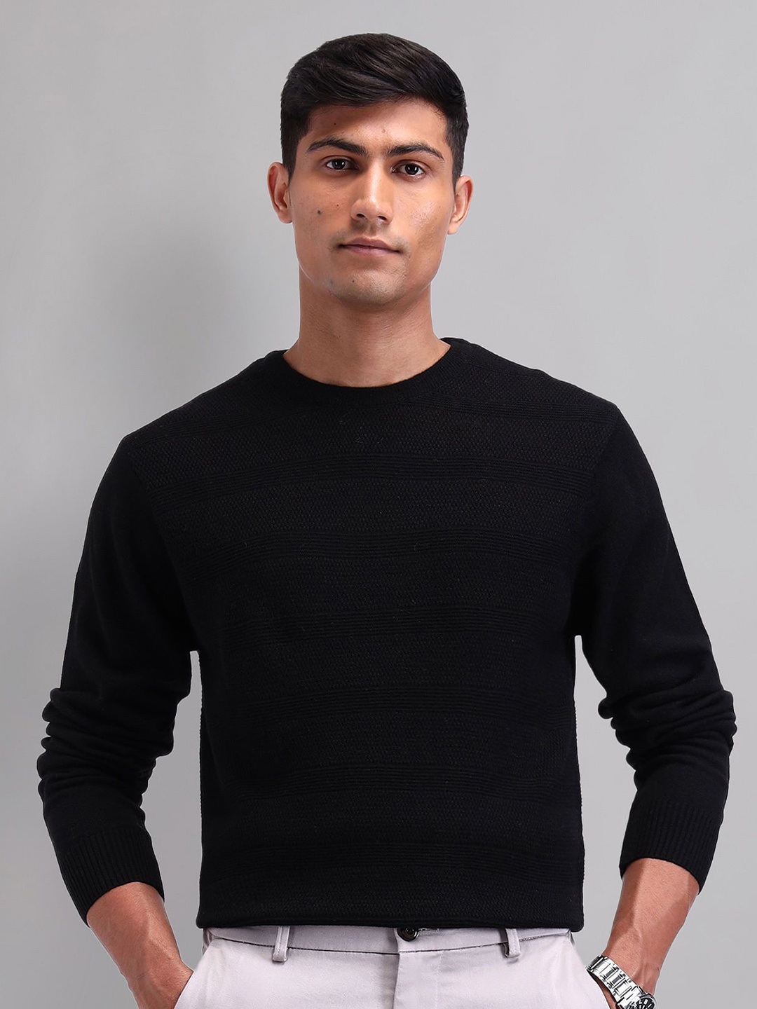 

AD By Arvind Men Ribbed Pullover, Black