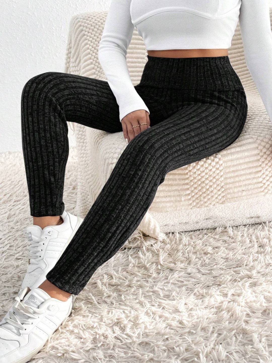 

StyleCast Women Striped Ankle Length Leggings, Black