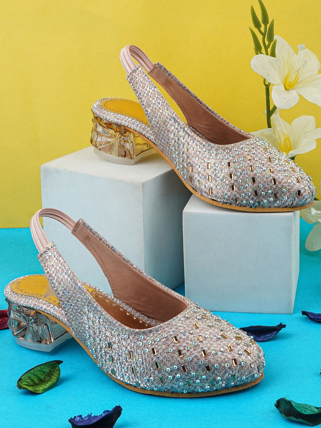 

BAESD Girls Embellished Party Block Heels Sandals, Peach