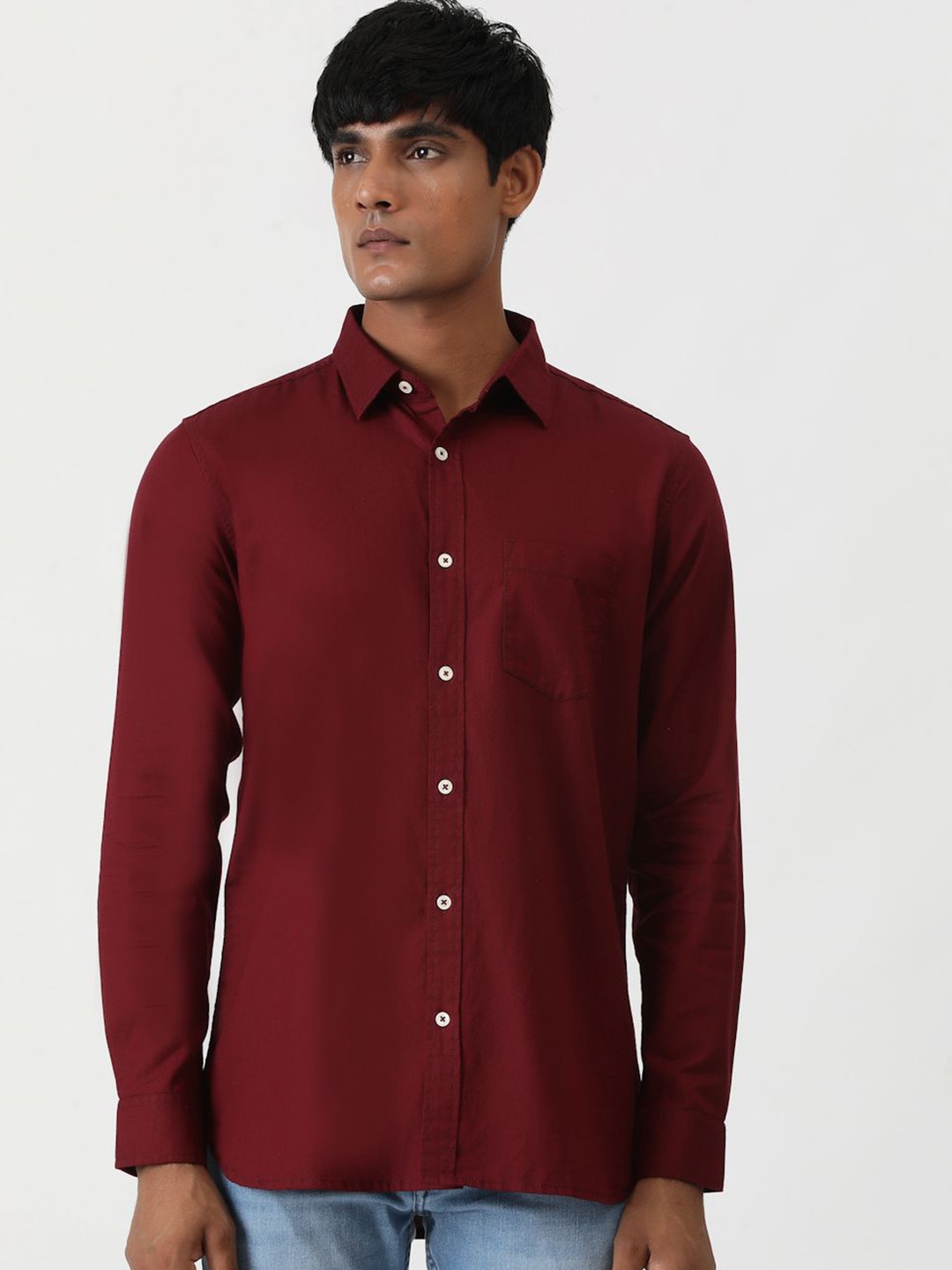 

Greenfibre Men Slim Fit Opaque Casual Shirt, Maroon