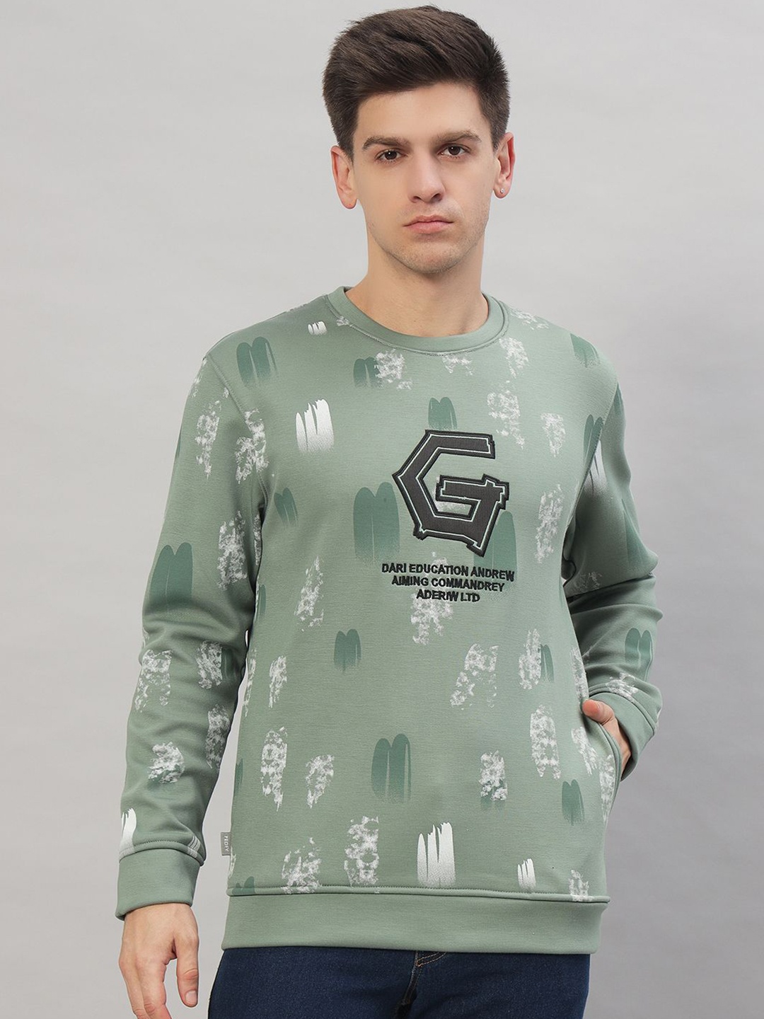 

PROFY Men Round Neck Printed Sweatshirt, Olive