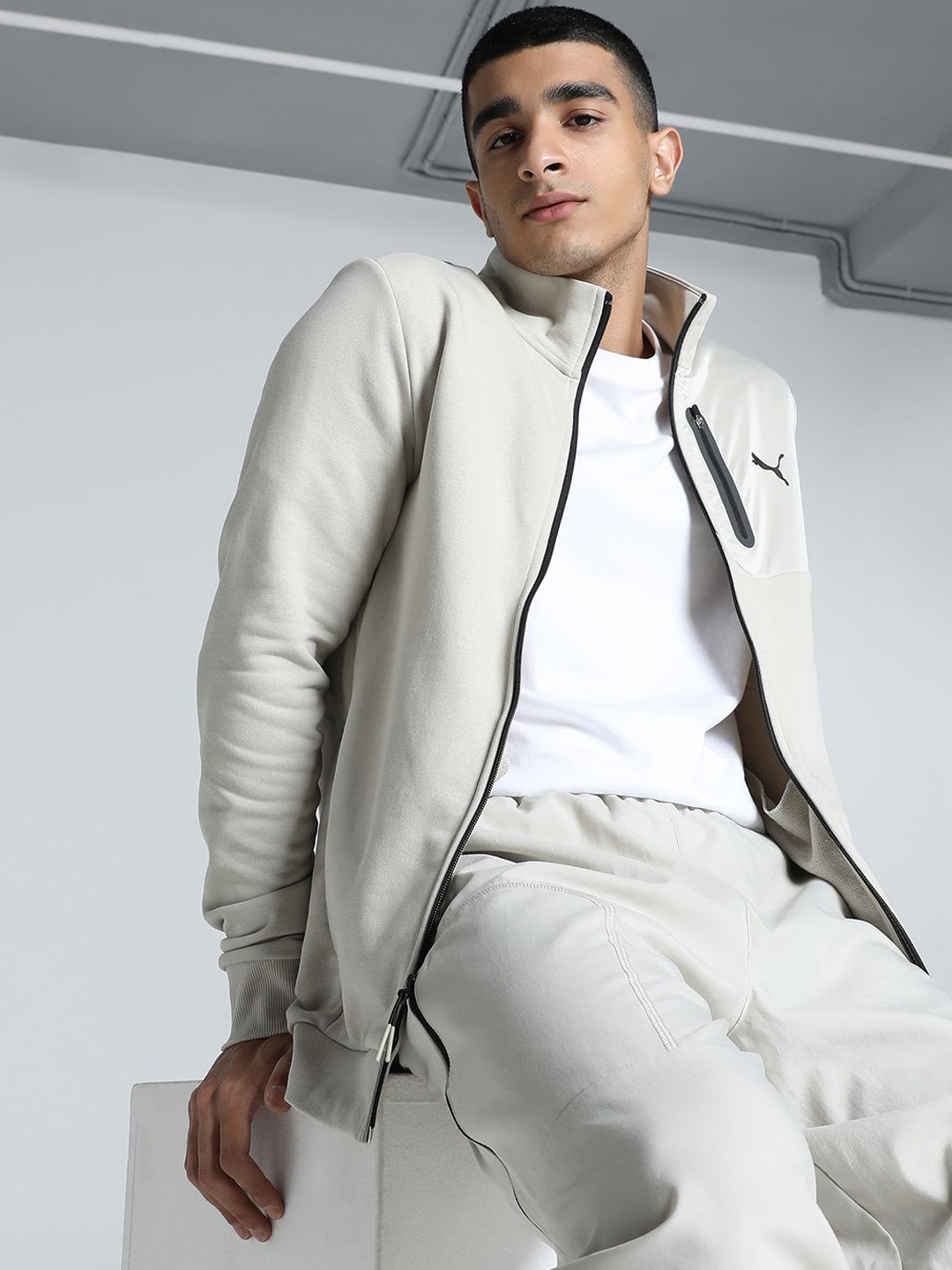 

Puma Utility Overlay Cotton Long Sleeve Sweat Jacket, Beige