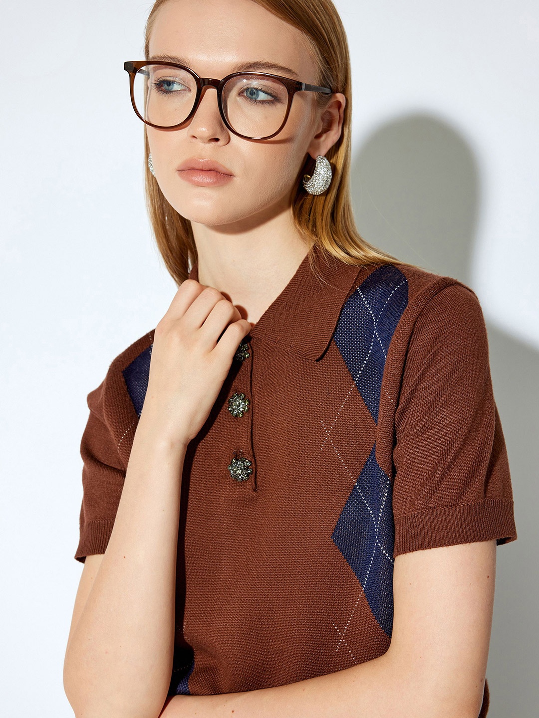 

Koton Women Printed Shawl Collar Short Sleeves Cardigan, Brown