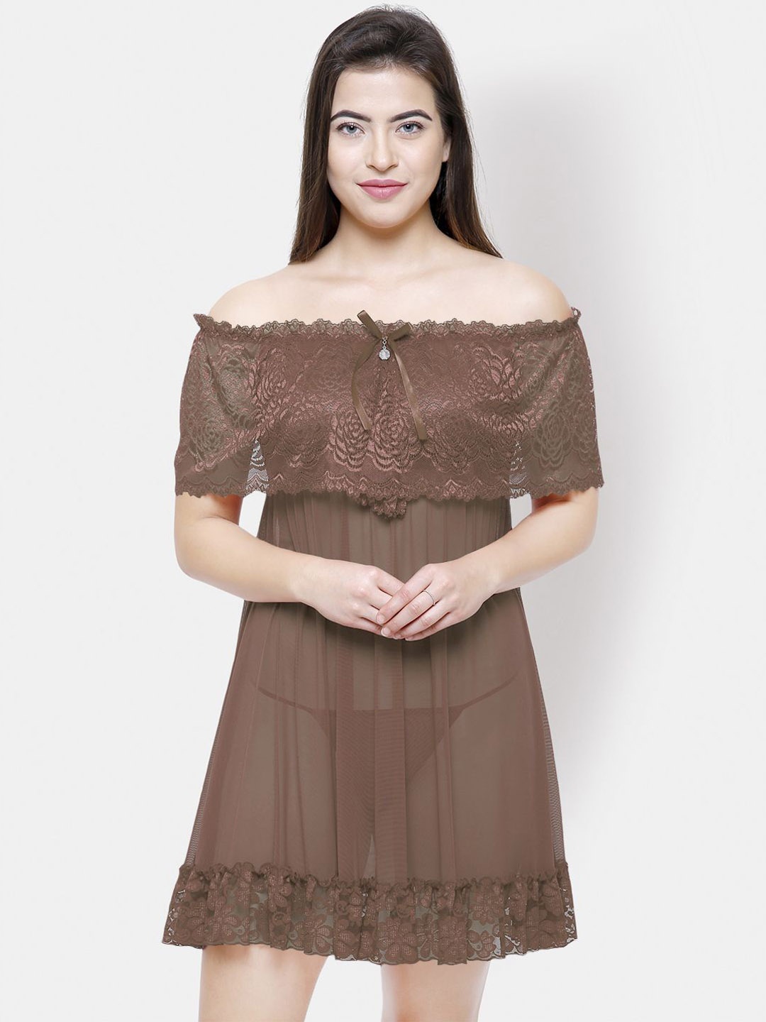 

NOIRA Net Strapless Baby Doll, Brown