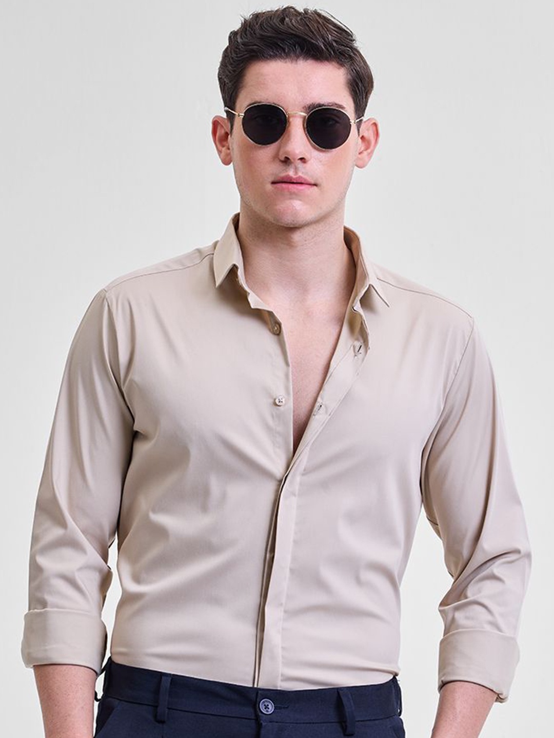 

Snitch Men Smart Slim Fit Opaque Formal Shirt, Beige