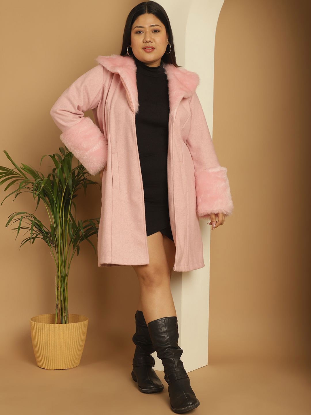 

theRebelinme Women Plus Size Longline Open Front Overcoat, Pink