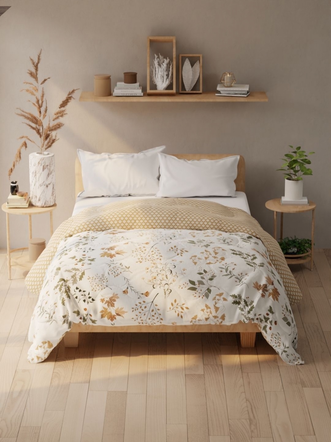 

KOPA White & Grey Floral Microfiber AC Room 120 GSM Double Bed Comforter