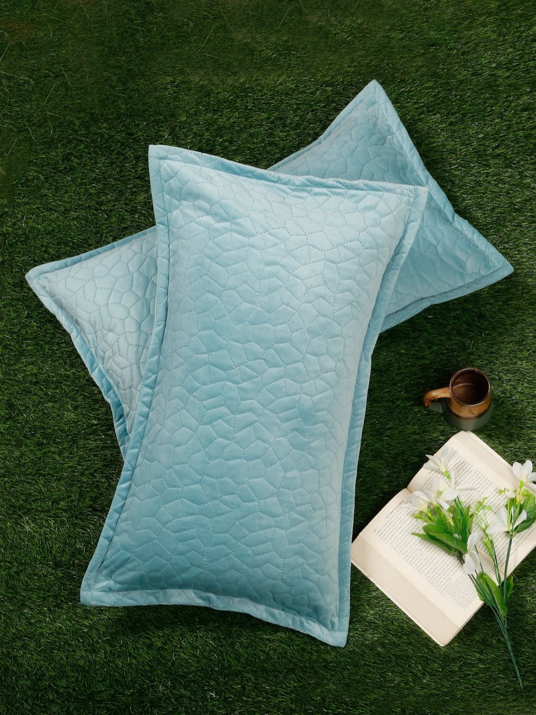 

SOKNACK Turquoise Blue 2 Pieces Abstract Linen Rectangle Pillow Covers
