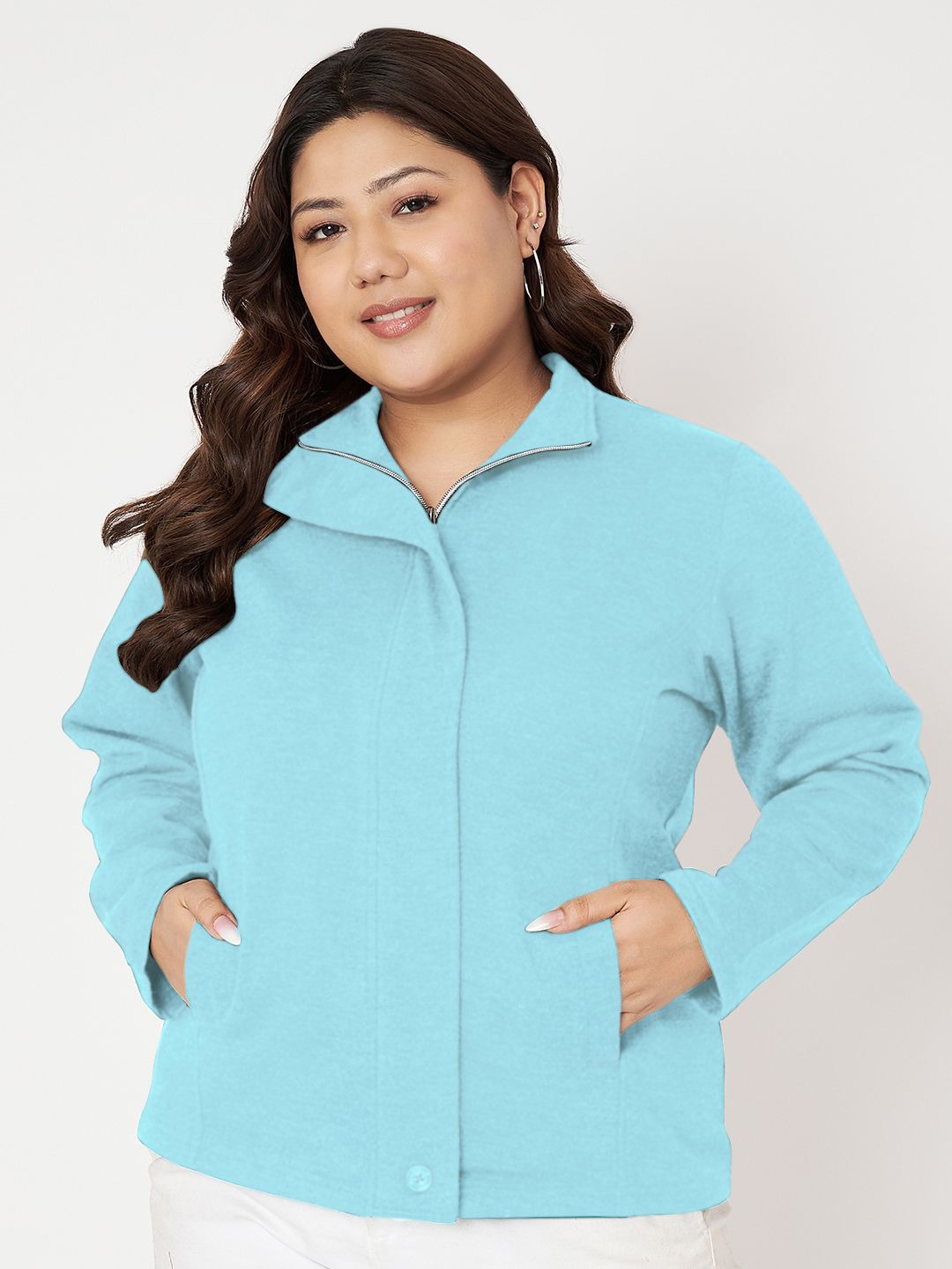 

BRINNS Women Mock Collar Long Sleeves Sweatshirt, Turquoise blue