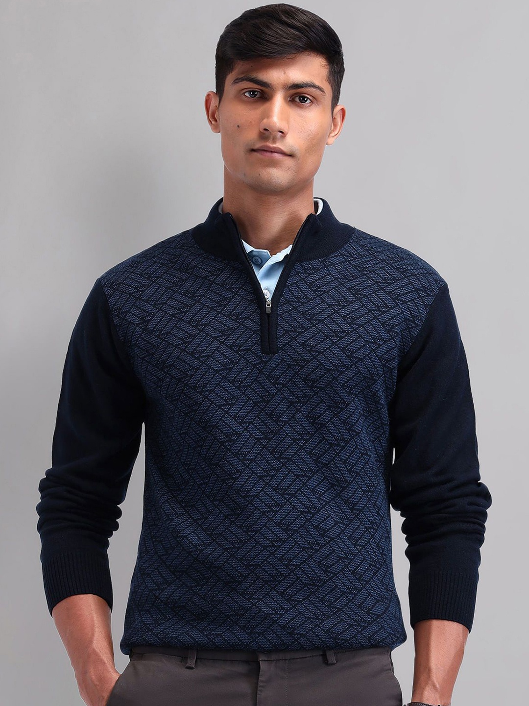 

AD By Arvind Men Geometric Self Design Pullover, Blue