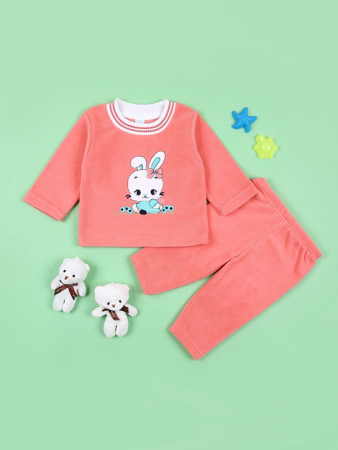 

V-Mart Girls Printed T-shirt with Pyjamas, Coral
