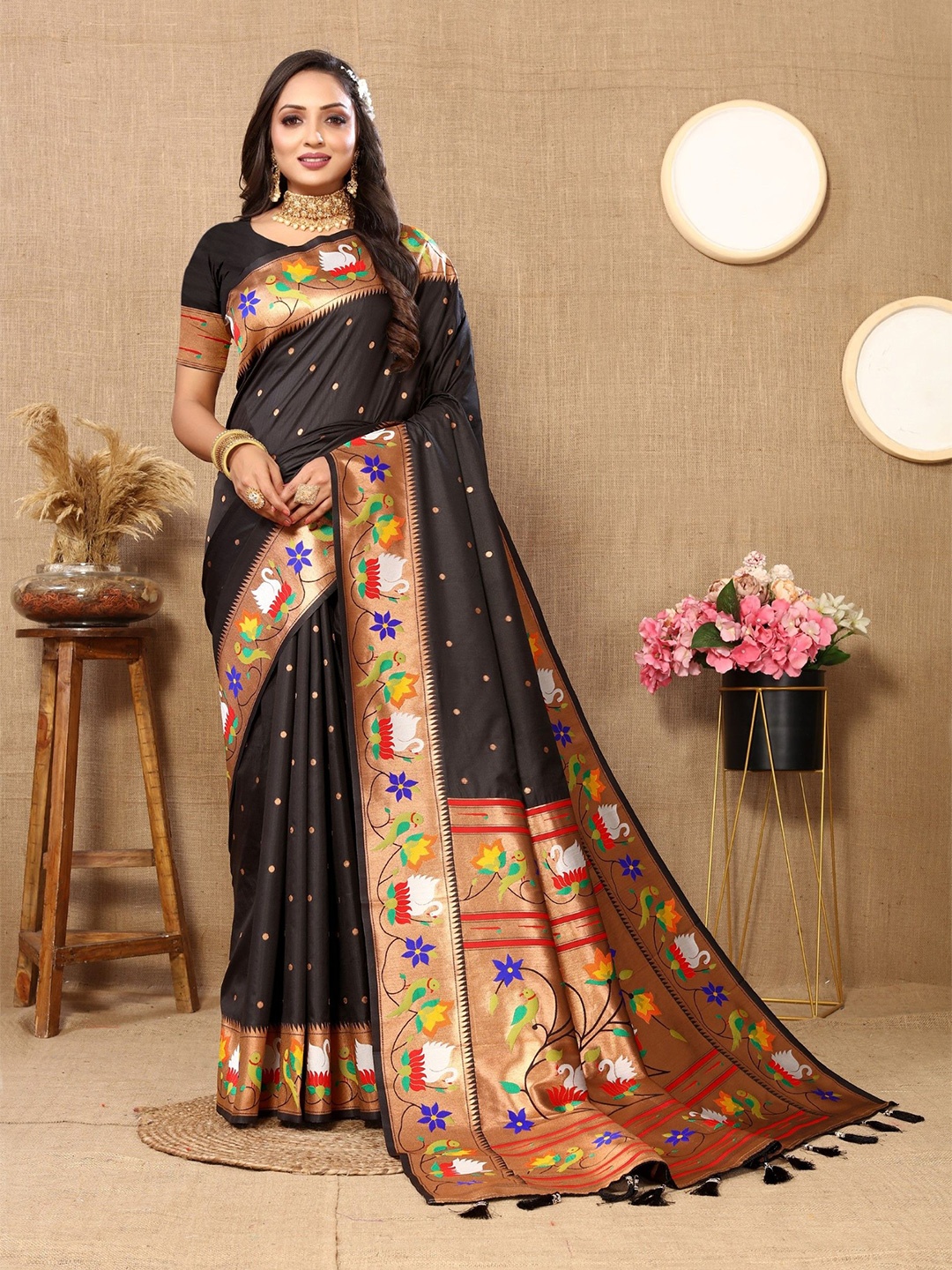 

Anaita Woven Design Zari Paithani Saree, Black