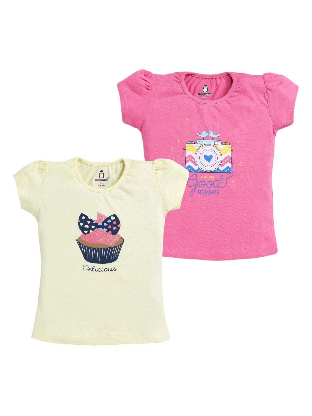 

CRAZYPENGUIN ELITE Girls 2 Printed Extended Sleeves T-shirt, Multi