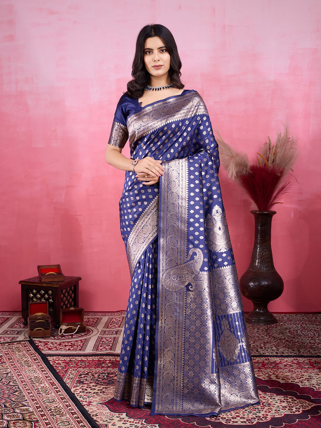 

Mitera Woven Design Zari Pure Silk Banarasi Saree, Blue