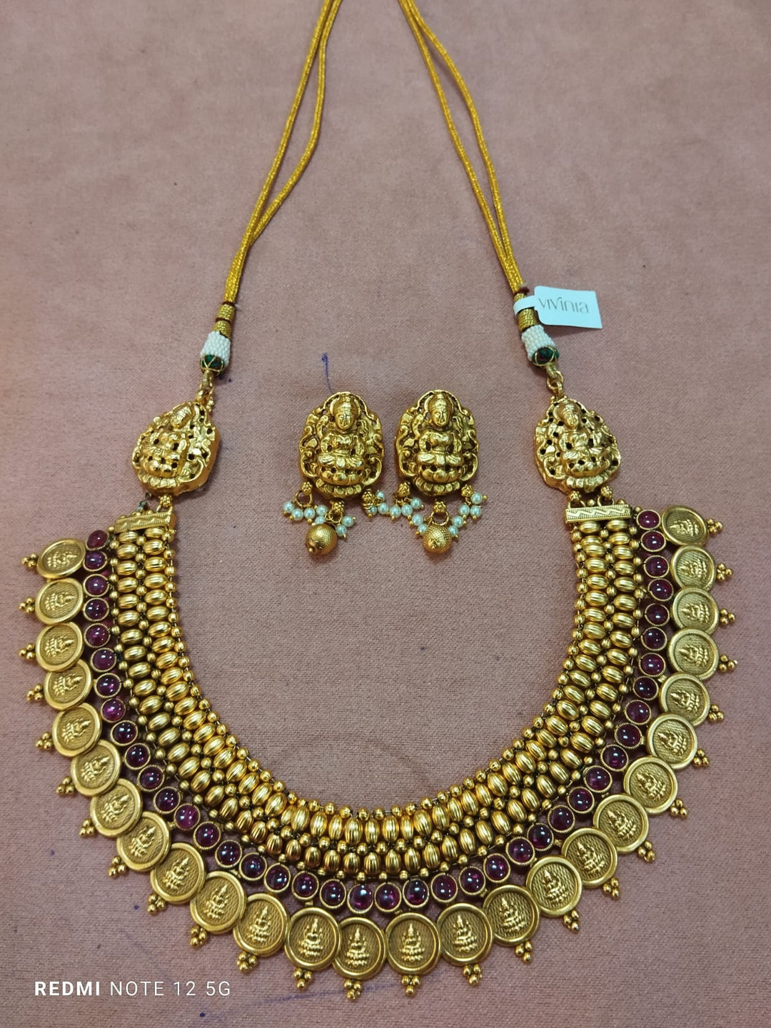 

Vivinia by Vidhi Gold-Plated Kundan-Studded & Beaded Temple Jewellery Set