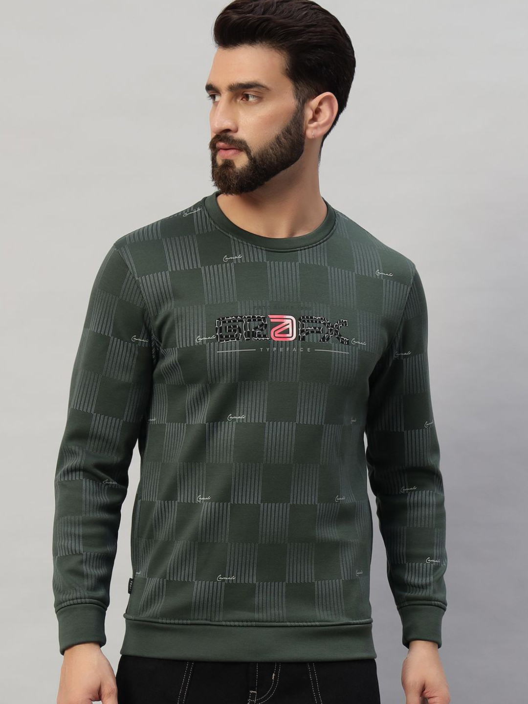

PROFY Men Geometric Printed Sweatshirt, Green