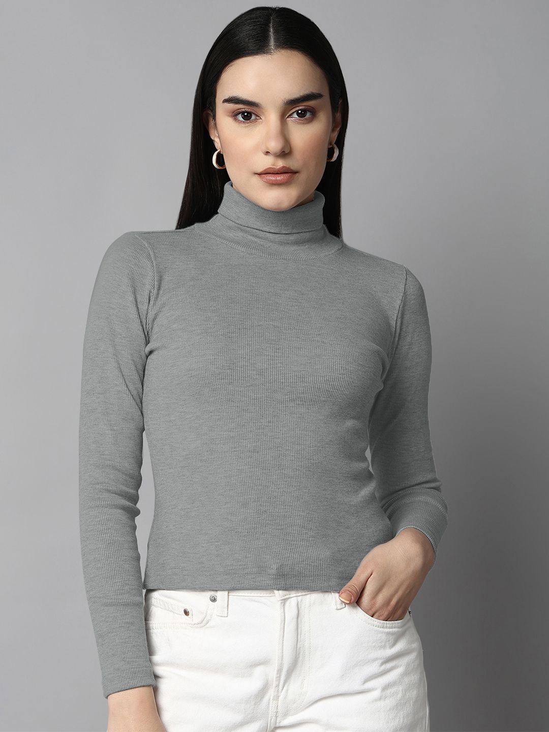 

The Roadster Lifestyle Co. High Neck Long Sleeves Top, Grey