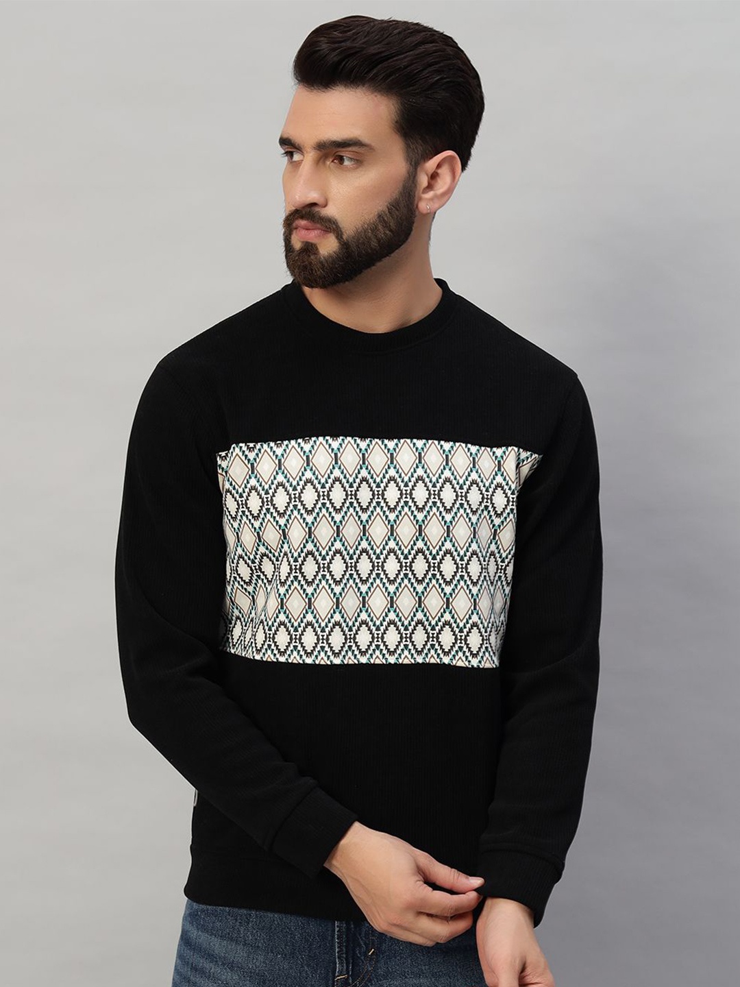 

PROFY Men Round Neck Pullover Sweatshirt, Black