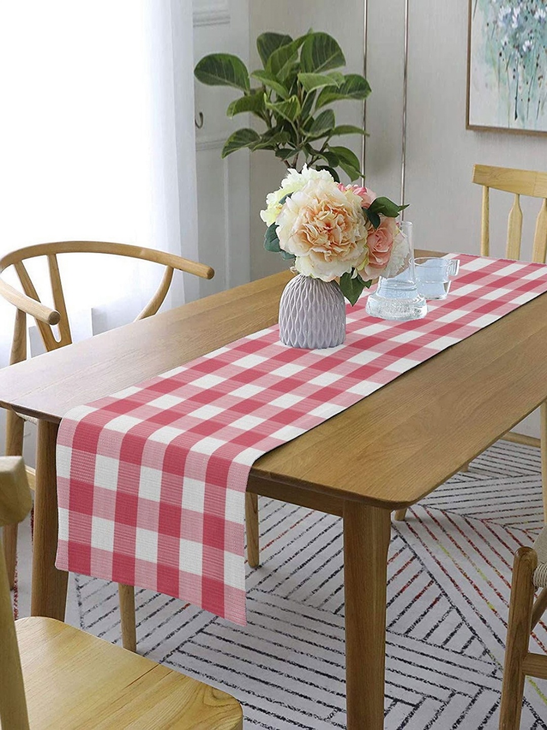 

Lushomes Pink & White Checked Cotton Table Runner