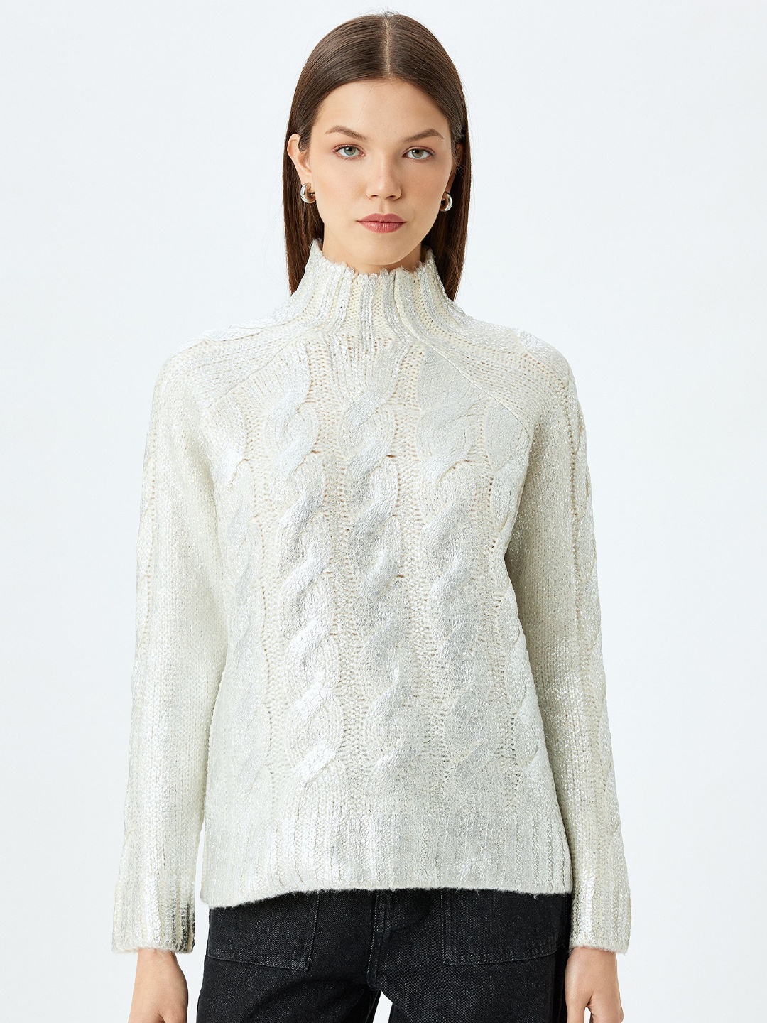 

Koton Women Cable Knit Turtle Neck Pullover, White