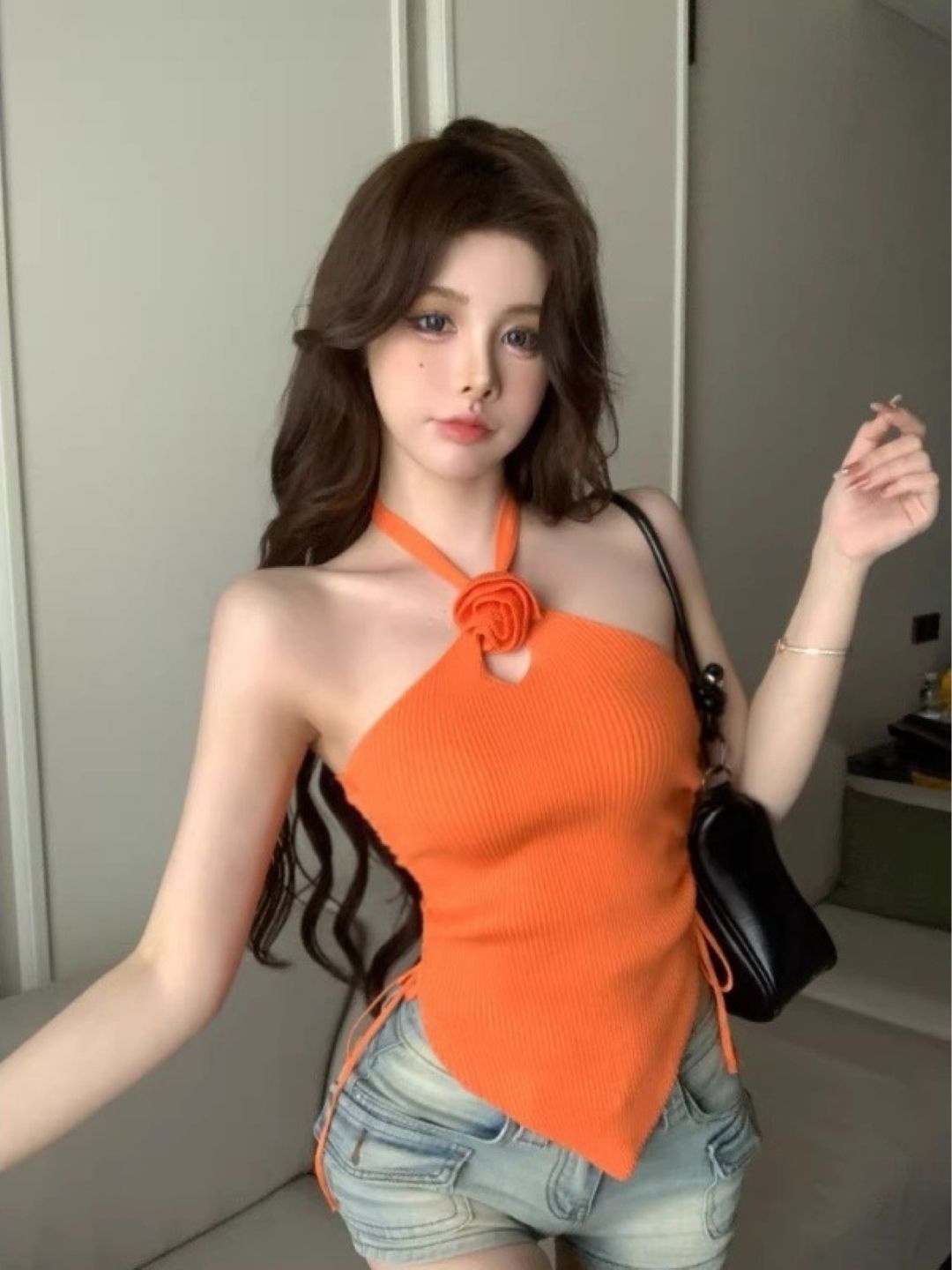

KPOP Women Halter Neck Corset Top, Orange