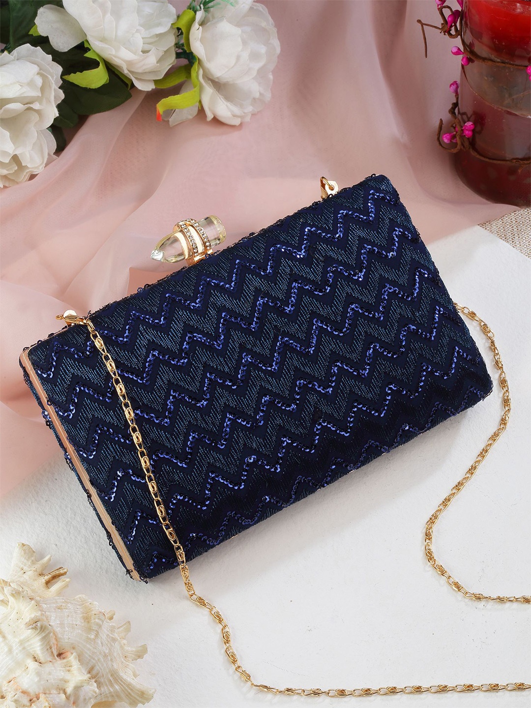 

Bohey by KARATCART Embroidered Box Clutch, Blue