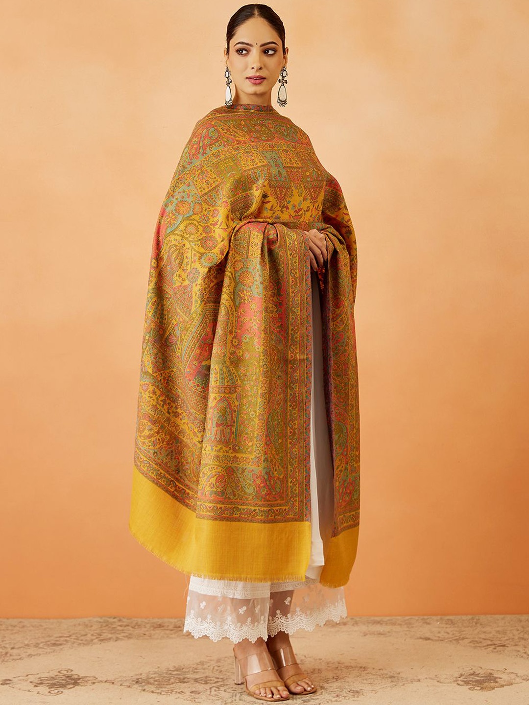 

Pashmoda Women Paisley Woven Design Shawl, Yellow