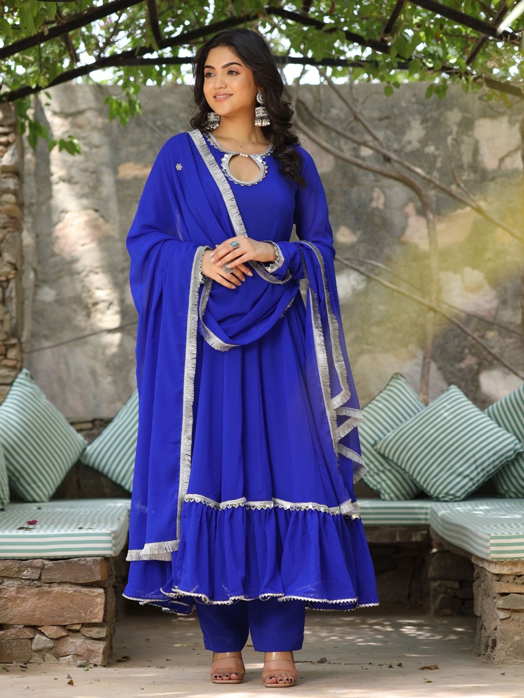 

ASHEERA Women Empire Gotta Patti Kurta with Trousers & With Dupatta, Blue