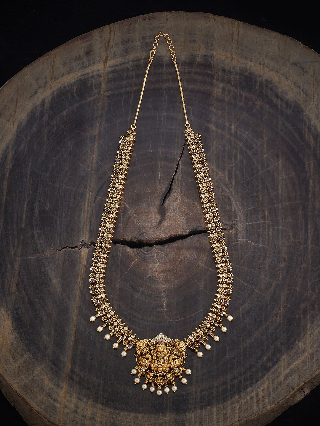 

Kushal's Fashion Jewellery Gold-Plated Stone Studded & Beaded Antique Necklace