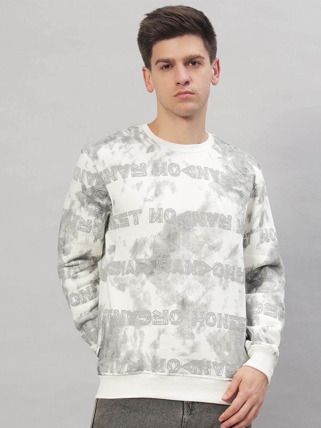 

PROFY Men Abstract Printed Round Neck Sweatshirt, White