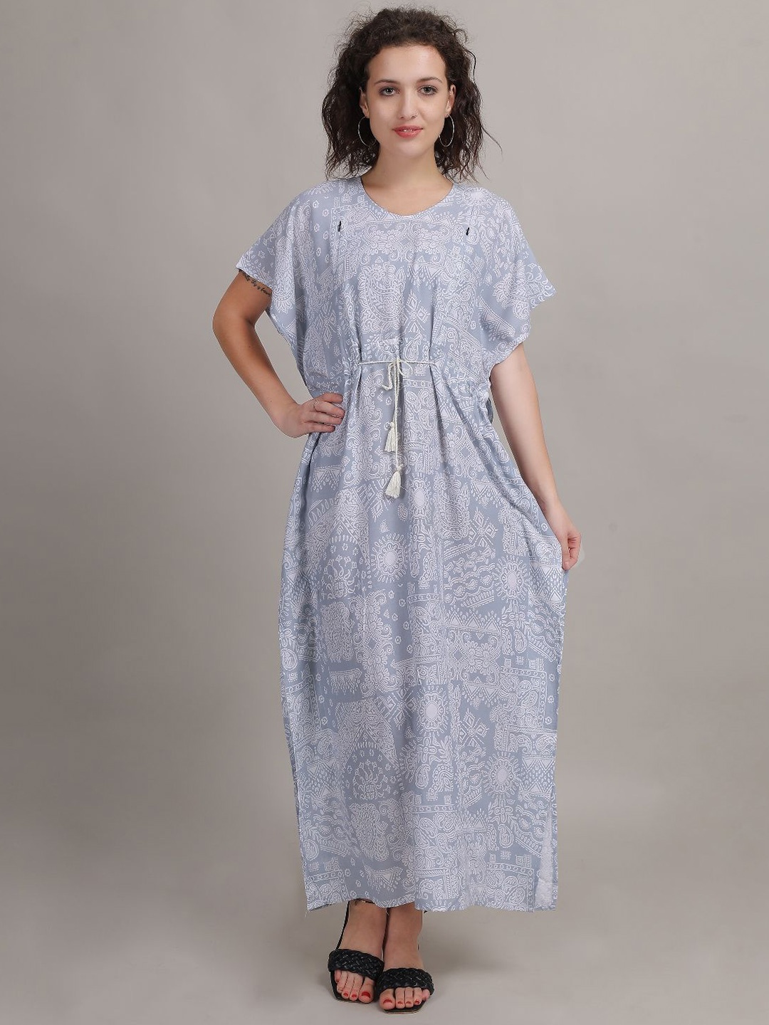 

Fabme Women Printed Kaftan Maternity Maxi Dress, Grey