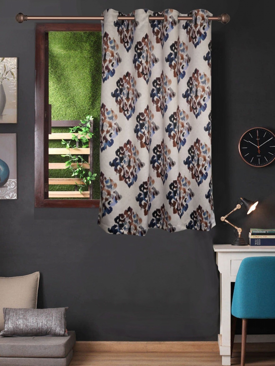 

Lushomes White & Blue Floral Window Curtain