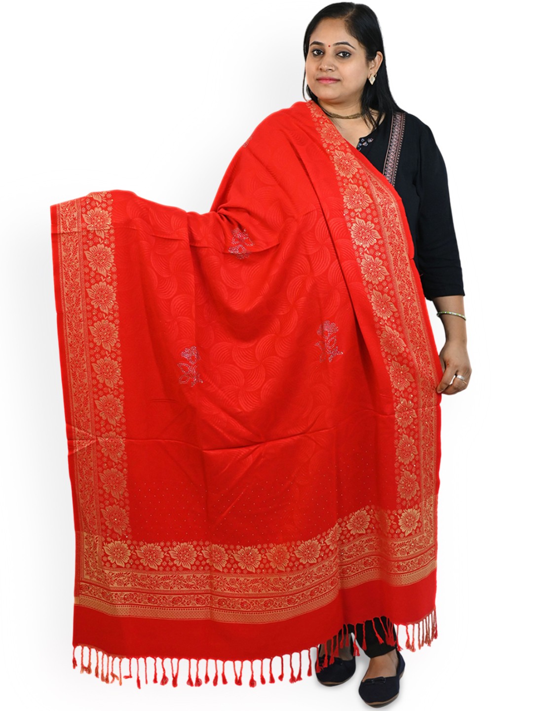 

Vrinde Women Floral Printed Shawl, Red