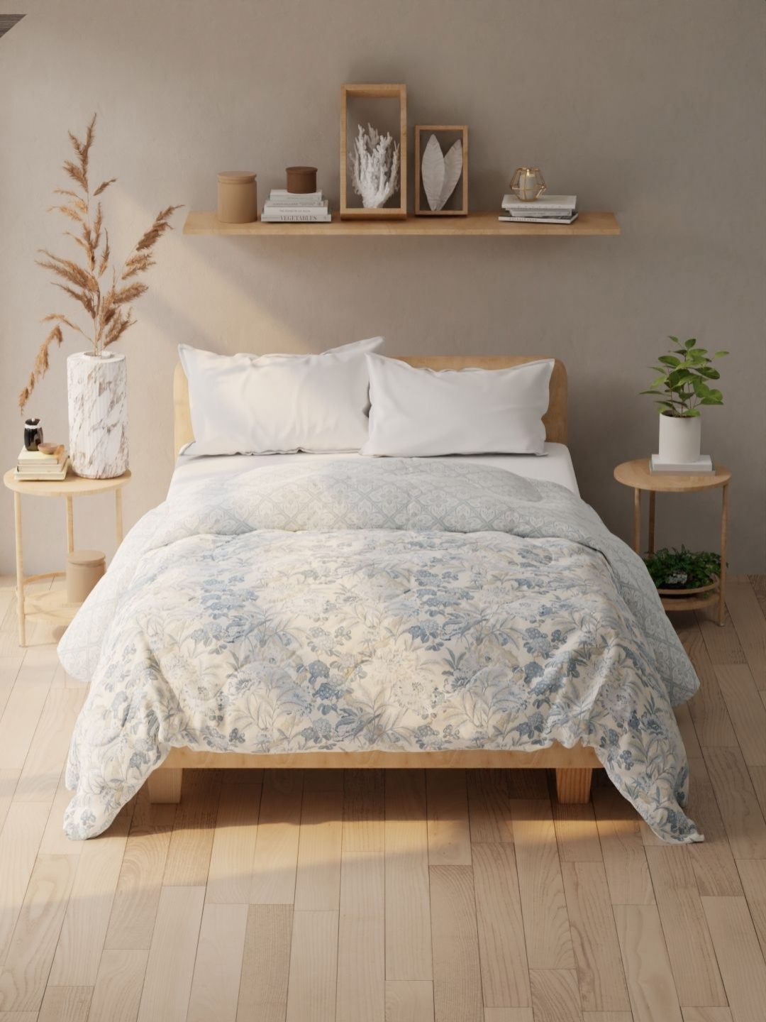 

KOPA Blue Floral Microfiber AC Room 120 GSM Double Bed Comforter