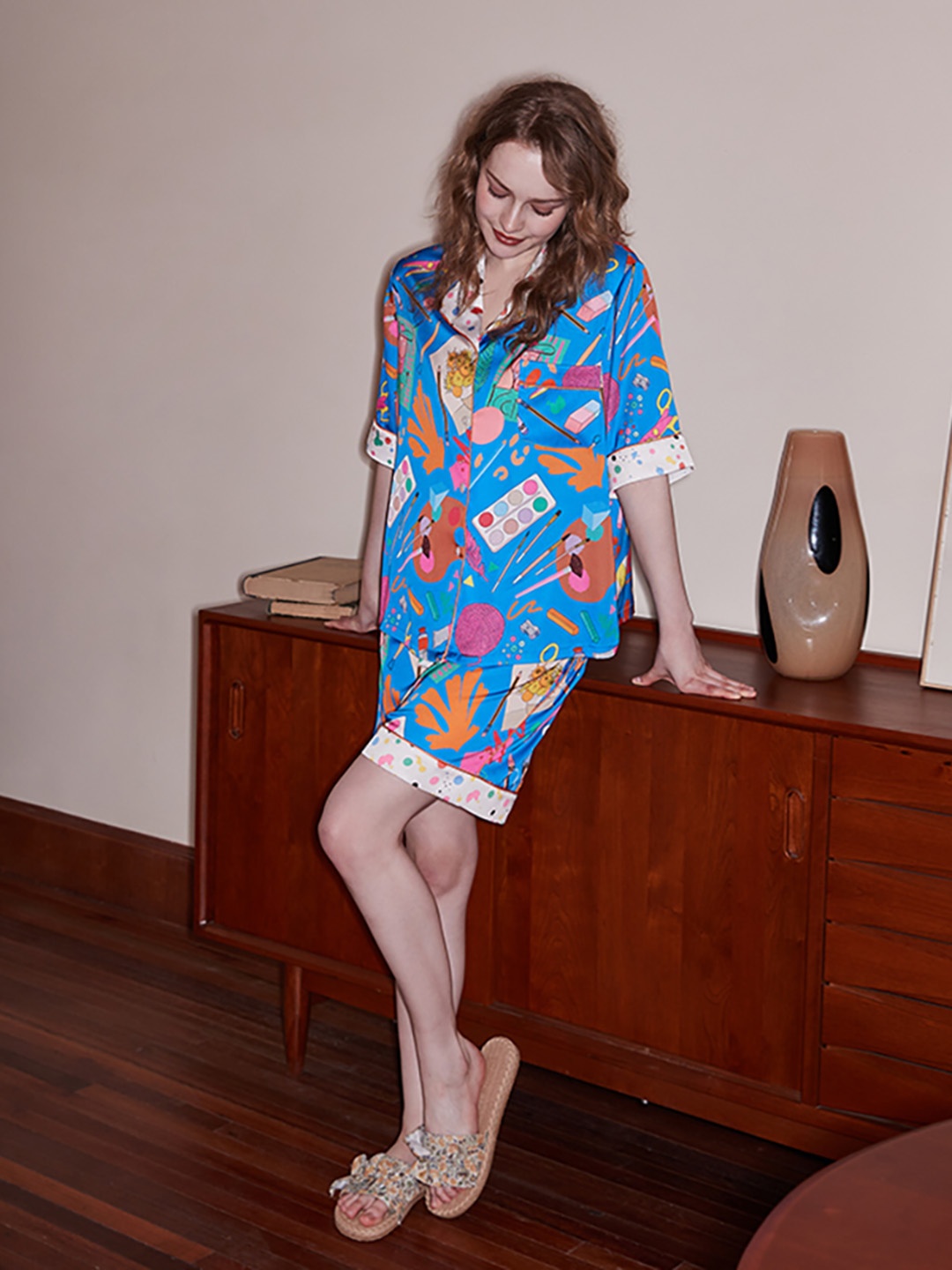 

JC Collection Women Graphic Printed Shirt & Shorts Night suit, Blue